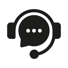 Customer support helpdesk or technician help logo symbol. icon Hotline support service with headphones - obrazy, fototapety, plakaty