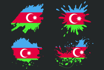 Azerbaijan flag brush splash vector set, country logo asset, paint grunge illustration concept, Azerbaijan flag brush stroke grunge effect, water splash mask, creative country flag logo idea
