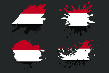 Yemen flag brush splash vector set, country logo asset, paint grunge illustration concept, Yemen flag brush stroke grunge effect, water splash mask, creative country flag logo idea