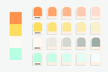 Orange yellow blue color palette, pastel colors catalogue, design and edit idea, colour matching, rgb pantone colors, harmonious colours palette sample