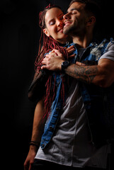 beautiful couple urban style girl with african braids