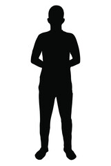 Standing man vector silhouette, isolated on white background, fill with black color, shadow idea, human shape concept