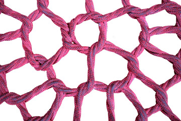 spider web woven from a red rope. Abstract geometric background. red grid isolated over a white background