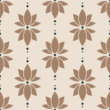 Geometric simple mid century seamless pattern with lotus flowers