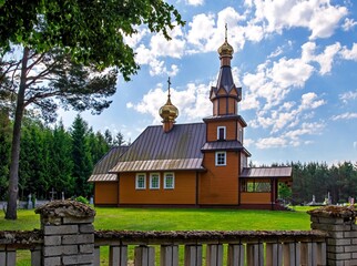 Built of wood in 1955, the temple, the cemetery Orthodox church of Ascension Day in the town of...