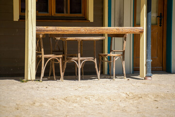 Western style wooden terrace with wooden furniture
