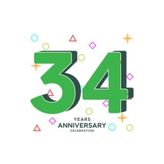 34 Years Anniversary Celebration Vector Template Design Illustration