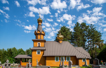 Built of wood in 1955, the temple, the cemetery Orthodox church of Ascension Day in the town of...