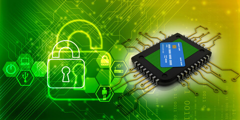 3d rendering debit card on microchips
