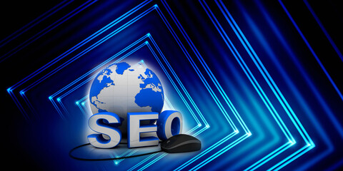 3d rendering mouse attached to word seo search engine optimization 
