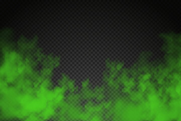 Green stink bad smell, smoke or poison gases,chemical toxic vapour.Vector realistic set of stench breath or sweat odor isolated on transparent checkered background.