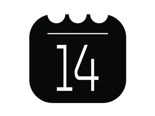 Day 14 black and white calendar. Calendar icon on white background.