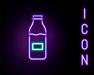 Glowing neon line Closed glass bottle with milk icon isolated on black background. Colorful outline concept. Vector