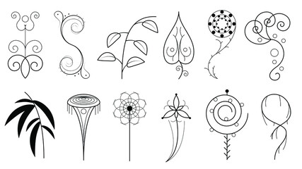 Abstract Set Doodle Elements Hand Drawn Collection Botanic Herbal Flora Leaf Branch Vine Flower Plant Elements F Vector Desgin Style