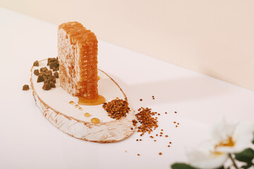 Honey background. Sweet honey in the comb