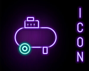 Obraz premium Glowing neon line Air compressor icon isolated on black background. Colorful outline concept. Vector