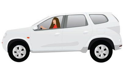 Fototapeta na wymiar Woman driving car. vector illustration
