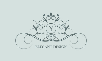 Vector logo for calligraphic luxury logos and monograms with the letter Y in the center.