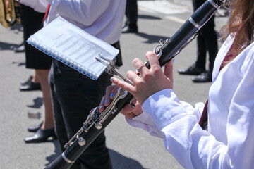 city bands with instruments for fanfare and military musician marches