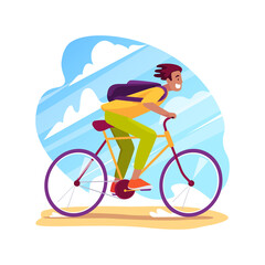 Going to school by bike isolated cartoon vector illustration.