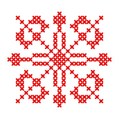 Folk Cross stitch pattern snowflake red
