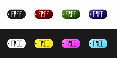 Set Price tag with an inscription Free icon isolated on black and white background. Badge for price. Promo tag discount. Vector Illustration