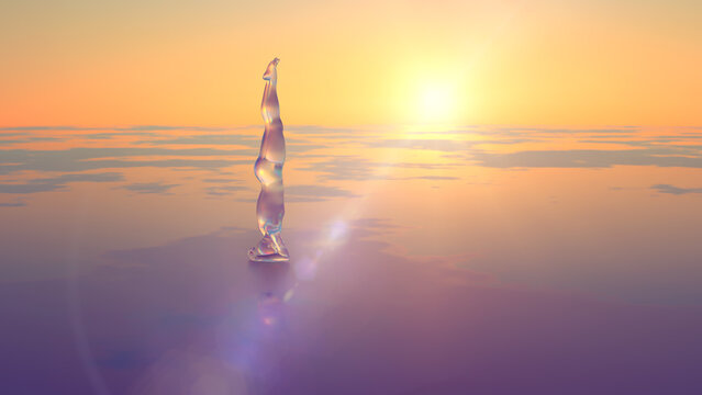 3d illustration of a translucent group of people doing yoga at dawn