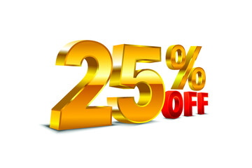 25 percent 3D text, big golden fonts isolated on white background. vector EPS