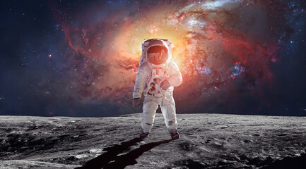 Spaceman on Moon. Astronaut explore planet. Space and galaxy. Elements of this image furnished by NASA © dimazel