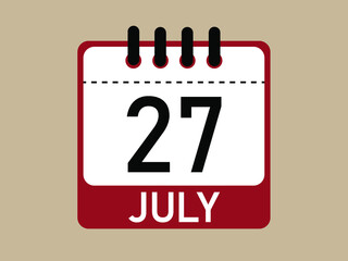 Calendar icon 27 july. Vector illustration of calendar.