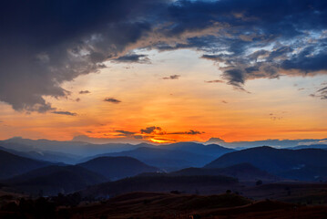 Fototapeta na wymiar Majestic blue mountains landscape in sunset sky with clouds , Chiang mai , Thailand