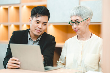 professional business person team are meeting and brainstorming in modern corporate office, discussion group and working with businessman colleague teamwork by using laptop for digital communication