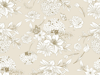 Elegant floral line art seamless pattern