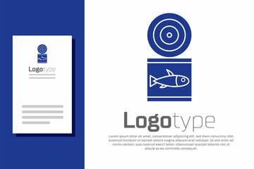 Blue Canned fish icon isolated on white background. Logo design template element. Vector.