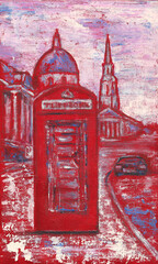 Trafalgar Square and Telephone in London, England art painting - obrazy, fototapety, plakaty