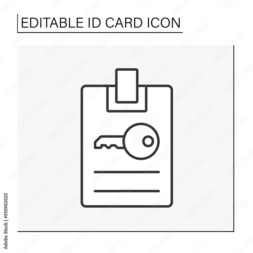 Poster id card line icon. badge with key. personal information. biometric data. identity detection concept.