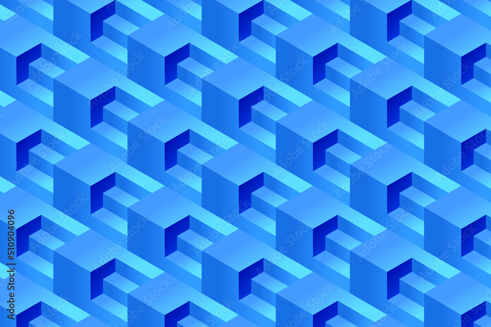 Poster abstract geometric vector background with cubes and stairs. 3d rendering, isometric projection of bl