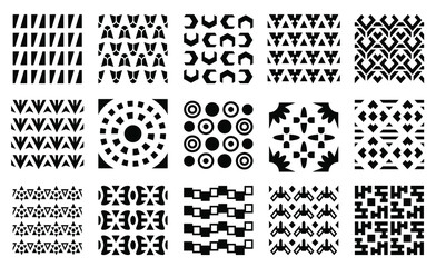 Fototapeta na wymiar Black and white pattern set. Seamless, repeating pattern swatches. Simple monochrome geometric patterns. Vector geometric pattern templates collection.