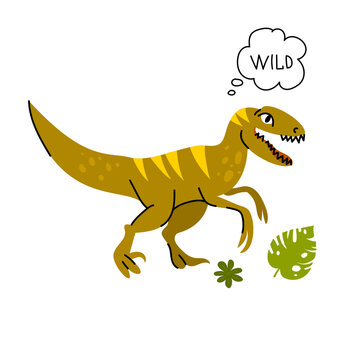Vector image of a dinosaur, velociraptor. Flat design. Cute. Isolated