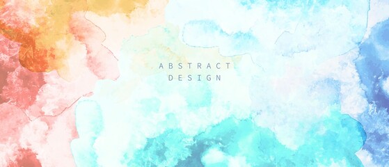Colorful watercolor texture background. Blue, yellow, pink washes, blots. Marble texture.