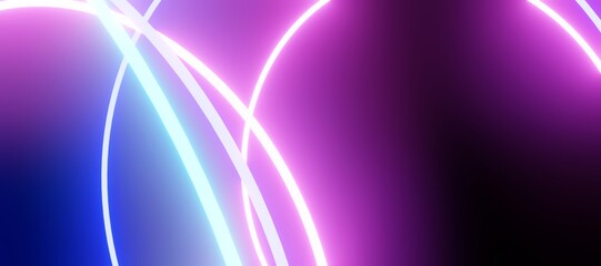 Abstract background glowing neon circles in space 3d rendering