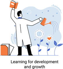 Learning for development and growth. Self-learning, online emoloyee education, distance e-learning. Skill improvement. Self development program way to success. Goal achieving, professional training