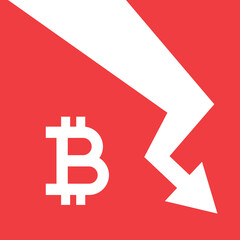 Bitcoin crash, BTC crypto currency falling price.