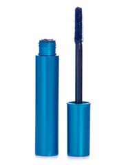 mascara in blue tube on white background isolation