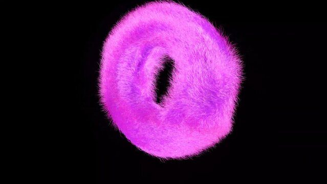 3D fluffy abstract purple figure. 3D animation, weightlessness and randomness.