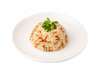 Traditional delicious Turkish food; Turkish style rice pilaf (Turkish name; Arpa sehriyeli pirinc pilavi)