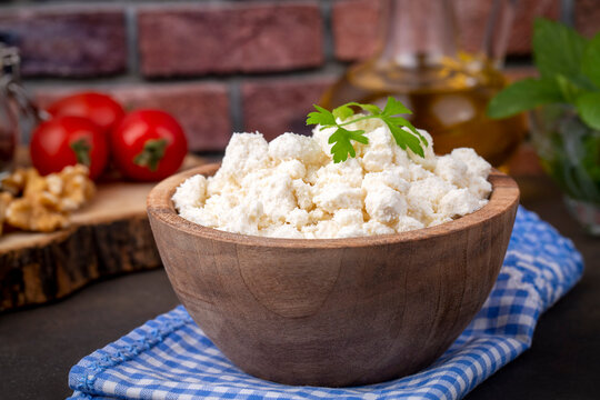 Curd cheese in wooden bowl (Turkish name; lor peyniri)