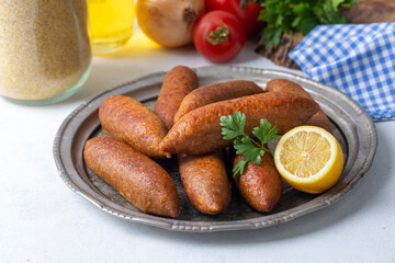 Turkish domestic special food icli kofte and oruk , domestic Turkish foods. Hatay oruk kofte.
