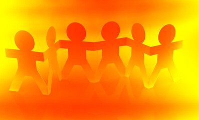 Paper chain team holding hands. Teamwork. Partnership