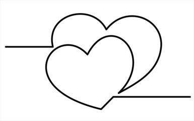 Two hearts from one black line. Picture for decoration of festive illustrations for the holiday of all lovers.